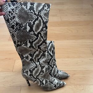 Snakeskin Pattern Knee-High Boots